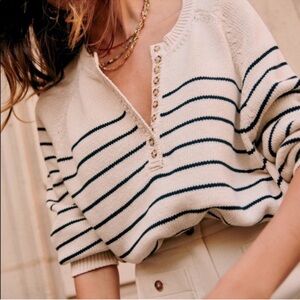 Sezane Leontine Jumper Knit Sweater Ecru & Navy